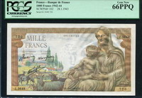 프랑스 France 1942-1944(1943), 1000 Francs, P102, PCGS 66 PPQ GEM UNC 완전미사용